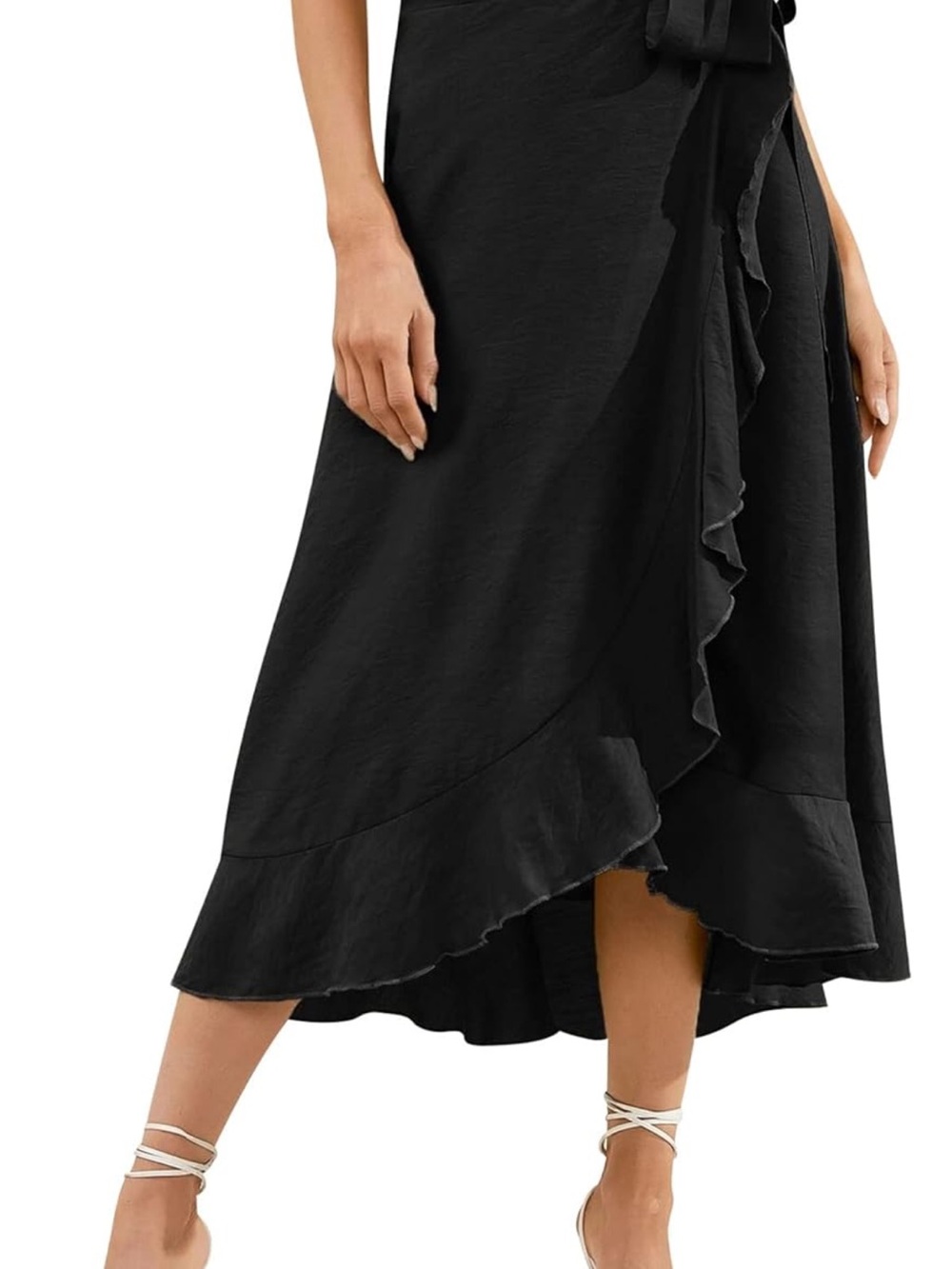 Black Ruffle Wrap Midi Skirt